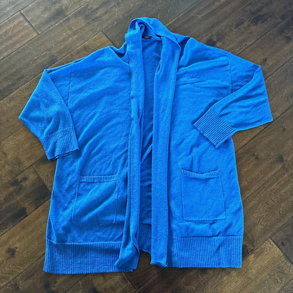 Talbots Plus Petite 1X 2X Open Front Cardigan Sweater Linen Blend Blue